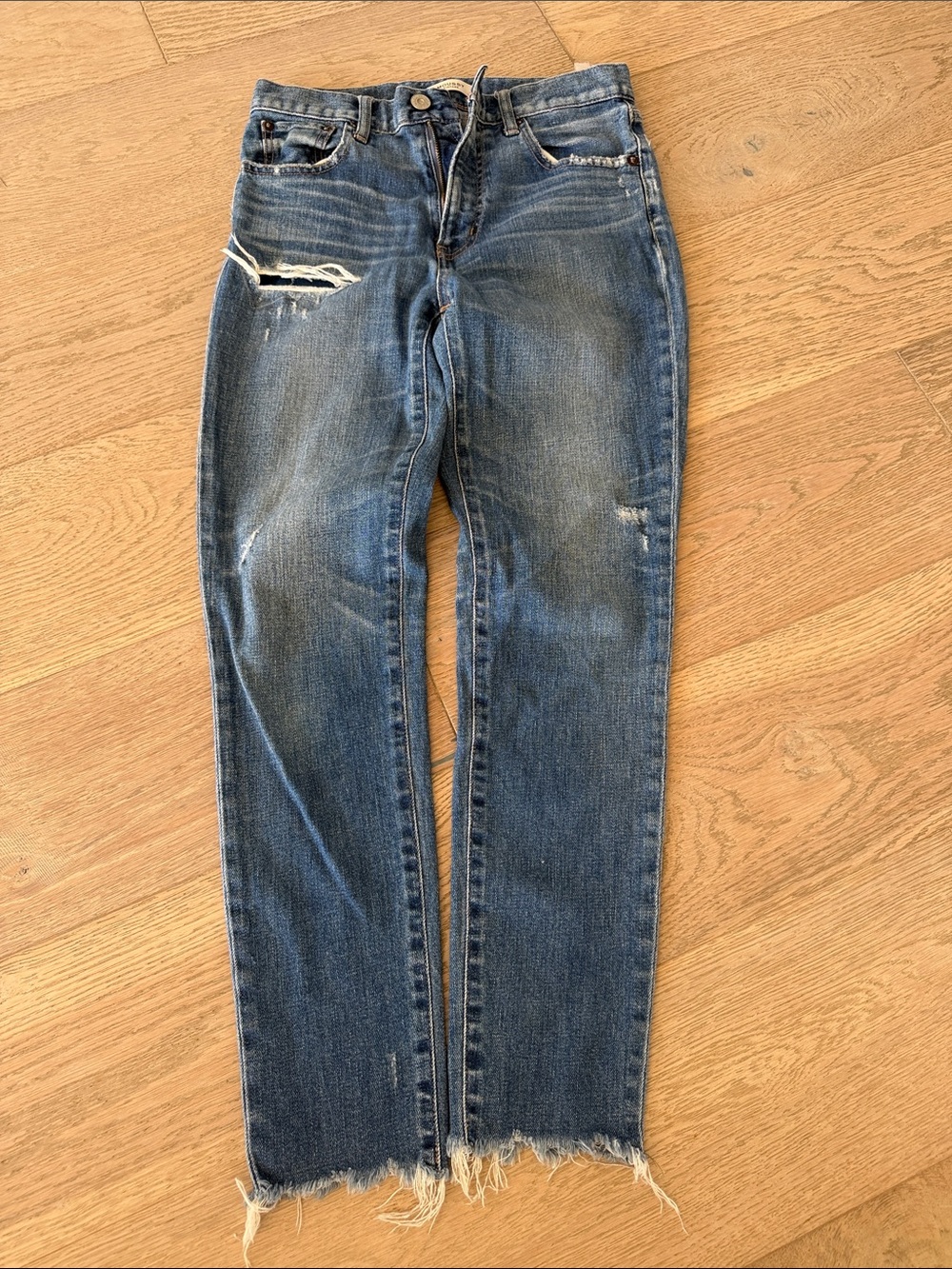 Moussy High-Rise Distressed Straight Jeans in Blue